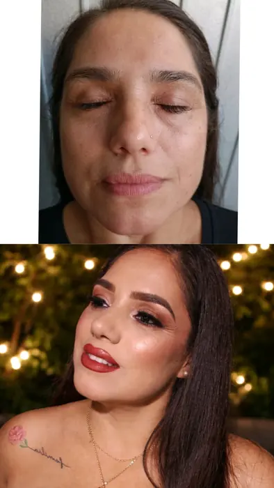 Resultado de antes e depois com maquiagem profissional